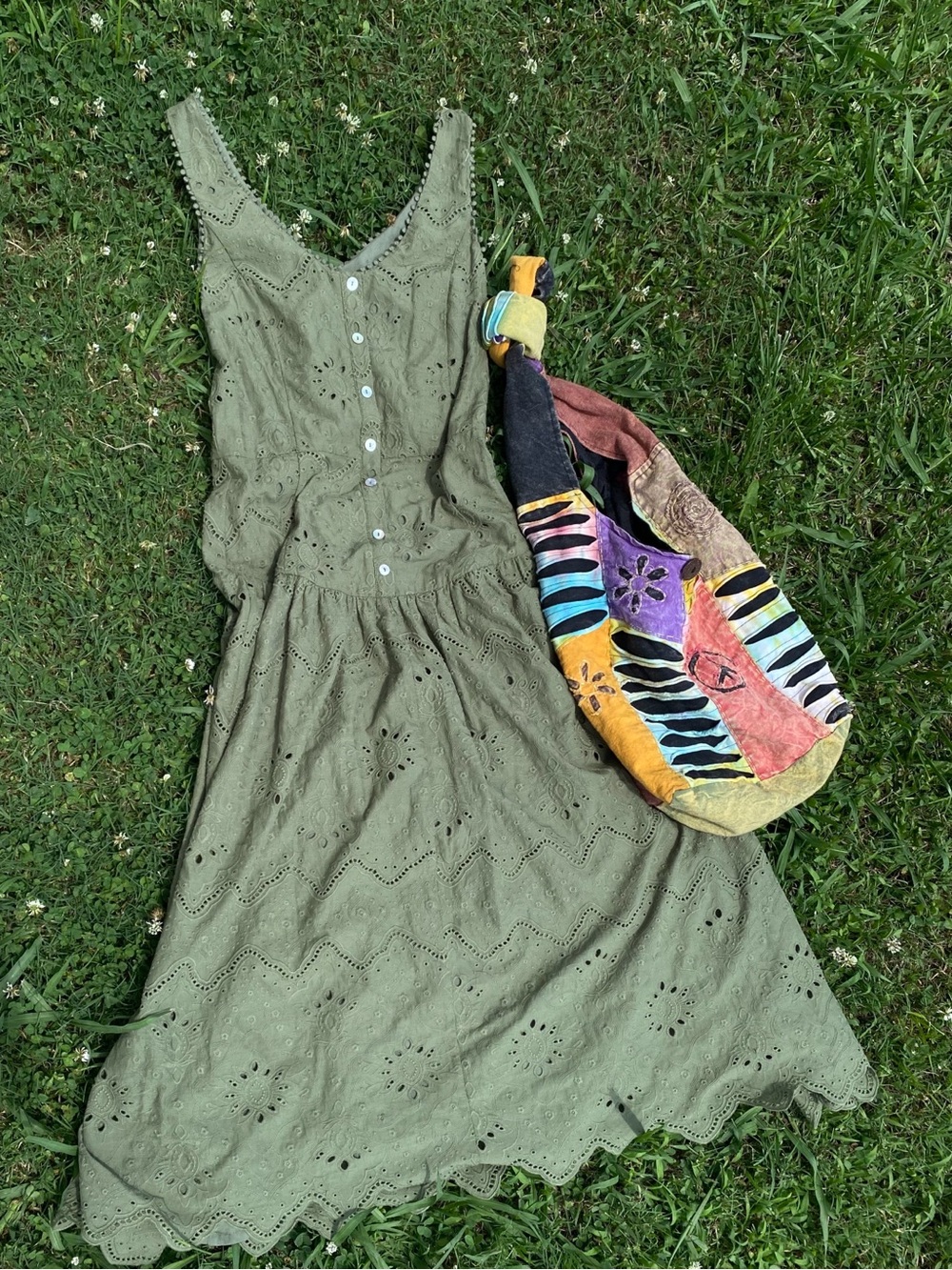 House of Harlow 1960 Olive Eyelet Midi Dress